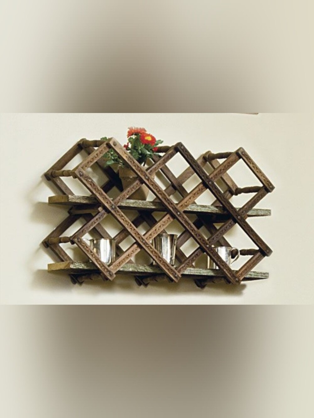 Vintage Wooden Wall-Mounted Wine Rack - Brown
